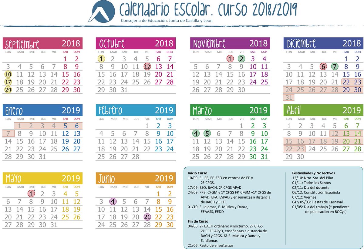 Junta De Castilla Y Leon على تويتر El Calendario Del Curso 2018 2019 Establece Que Las Vacaciones De Navidad Comprenderan Del 22 De Diciembre Al 7 De Enero Y Las De Semana Santa educacyl calendario
