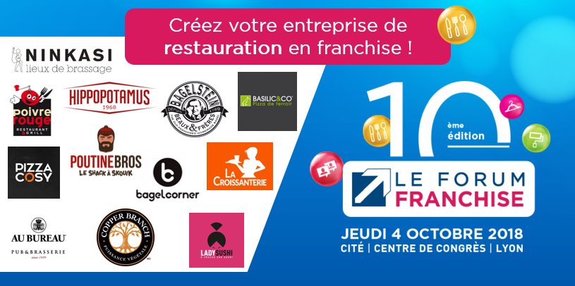 RDV le 4/10  sur le #ForumFranchise pour rencontrer des enseignes de #restauration qui recrutent en #franchise ! 🍴🍔🍣🥐
@NinkasiFR <a href="/mousquetairesfr/">Groupement Mousquetaires</a>  <a href="/POUTINEBROS/">POUTINEBROS</a> <a href="/bagelcorner/">Bagel Corner</a> <a href="/Mrbagelstein/">Bagelstein</a> <a href="/CopperBranch/">Copper Branch</a> <a href="/LadySushiFr/">LADY SUSHI</a> @Basilic_and_Co <a href="/HippoFranchise/">Hippo Franchise</a>