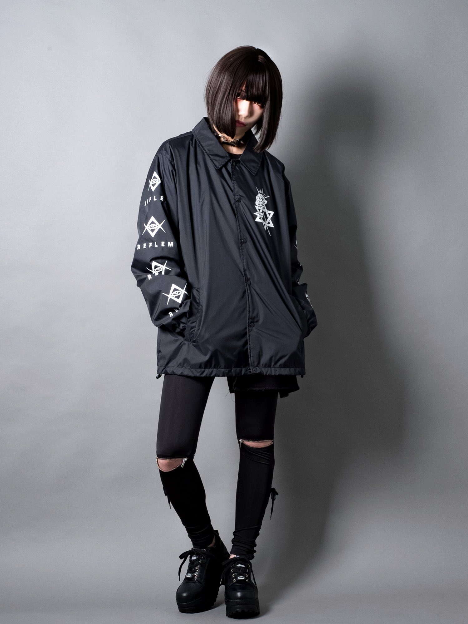 REFLEM 【レフレム】シースルー切り替えハイネックパーカー BLACK 買い