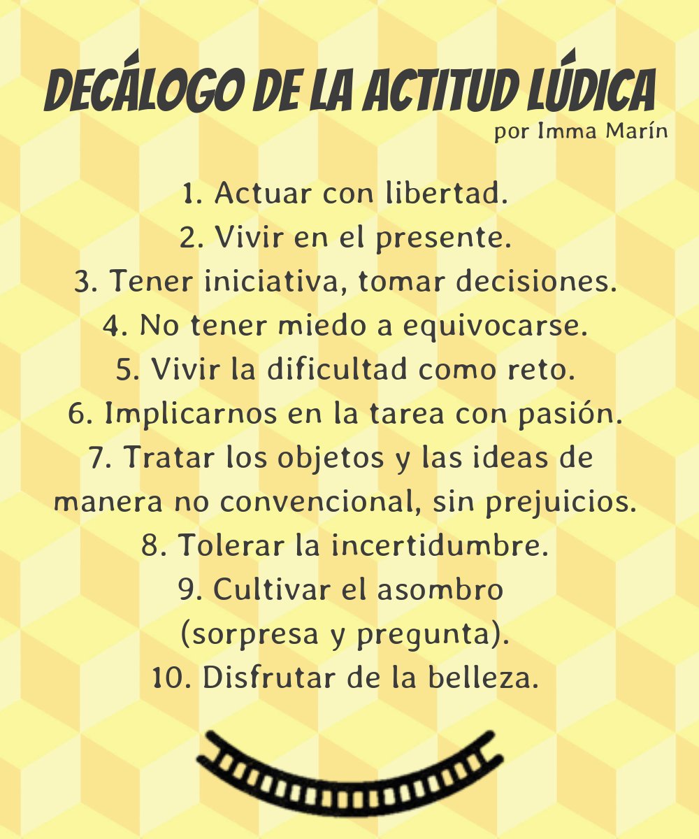 Selphinia's tweet photo. ¡Decálogo de la Actitud Lúdica! de @immamarin 😀 Lo seguiré 'a raja-tabla' en la nueva etapa como #CommunityHost Conectora BCN en mi ecosistema 
#LearningByDoing #DesignThinking #TeamWork #EmprendimientoSocial de @teamlabs #BCN 💪😍 y proyectos con #MarcasConValores de #LEINN 👌 https://t.co/F7KeIKOTsM