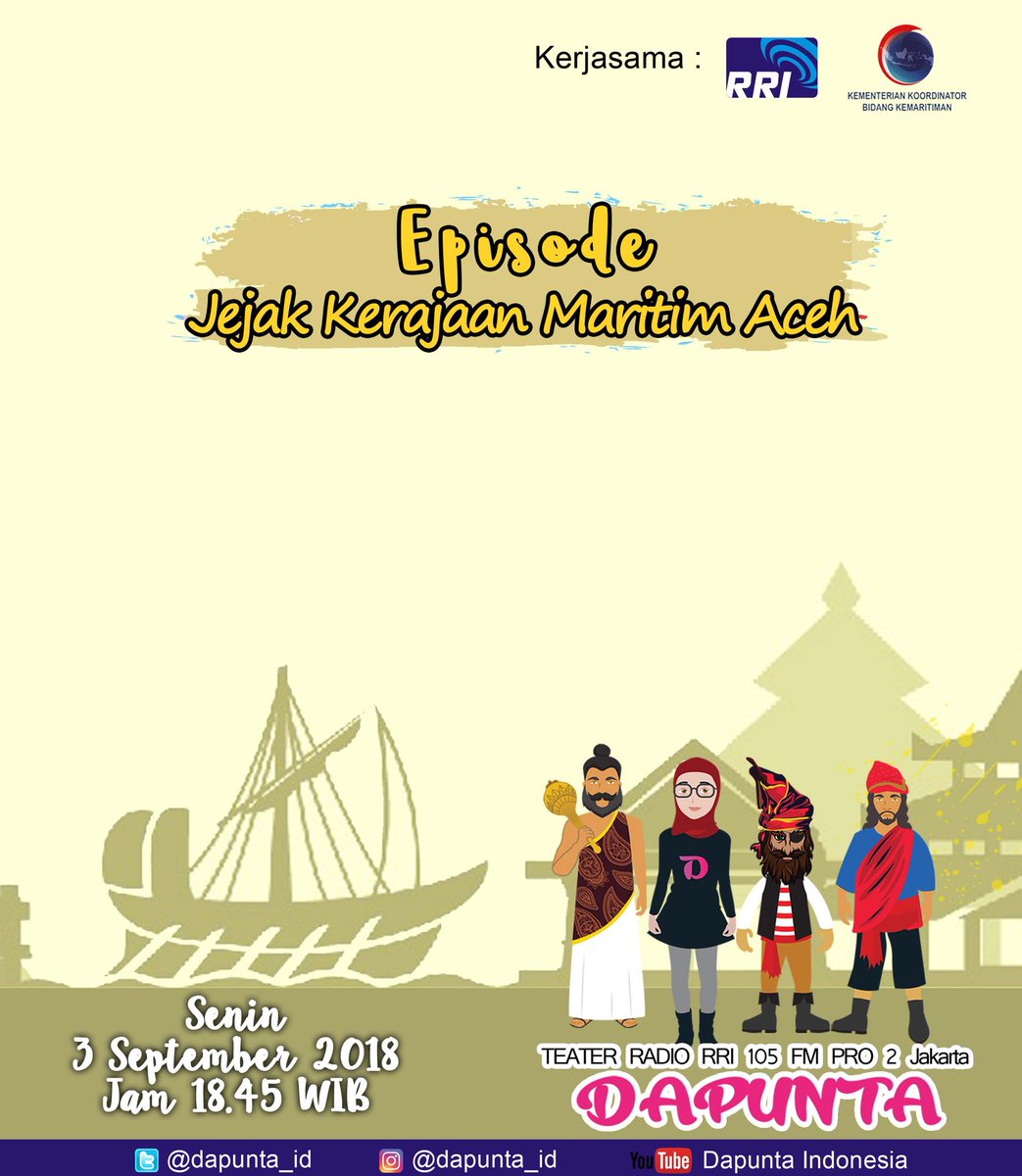 dapunta_id's tweet photo. Kesultanan Aceh Darussalam, pada abad 16 Masehi, adalah kerajaan terbesar di Asia Tenggara. Semakin seru nih petualangan dapunta dalam menelusuri jejak kerajaan maritim aceh dengerin ya di 105 FM pukul 18.45 WIB https://t.co/VIiFWBVnGR