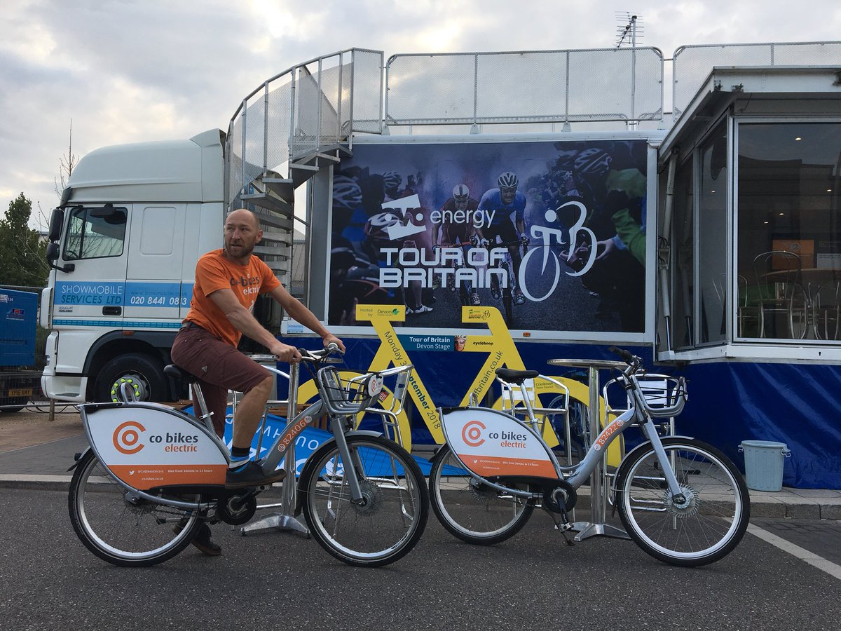 CoBikesElectric's tweet photo. All setup @DevonToB start at #Cranbrook Visit & an electric bike & @CoCars register for FREE membership & were here with @ActionEDevon #tourofbritain #exeter #cranbrook #activecranbrook @healthcrankbrook @Change4Life @DevonDoctorsLtd @Town2nd @SW_Railway @ExBikeWorkshop https://t.co/C2PrkDmHdz
