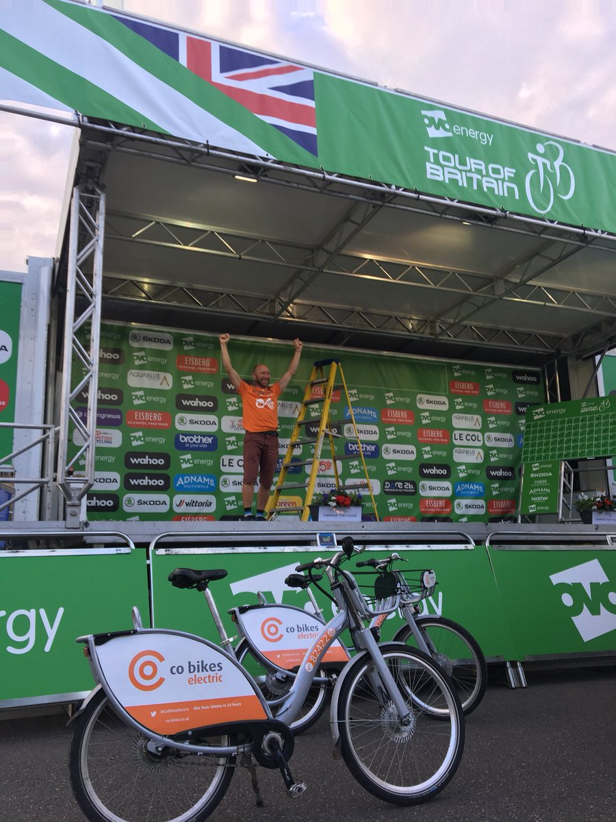CoBikesElectric's tweet photo. All setup @DevonToB start at #Cranbrook Visit & an electric bike & @CoCars register for FREE membership & were here with @ActionEDevon #tourofbritain #exeter #cranbrook #activecranbrook @healthcrankbrook @Change4Life @DevonDoctorsLtd @Town2nd @SW_Railway @ExBikeWorkshop https://t.co/C2PrkDmHdz