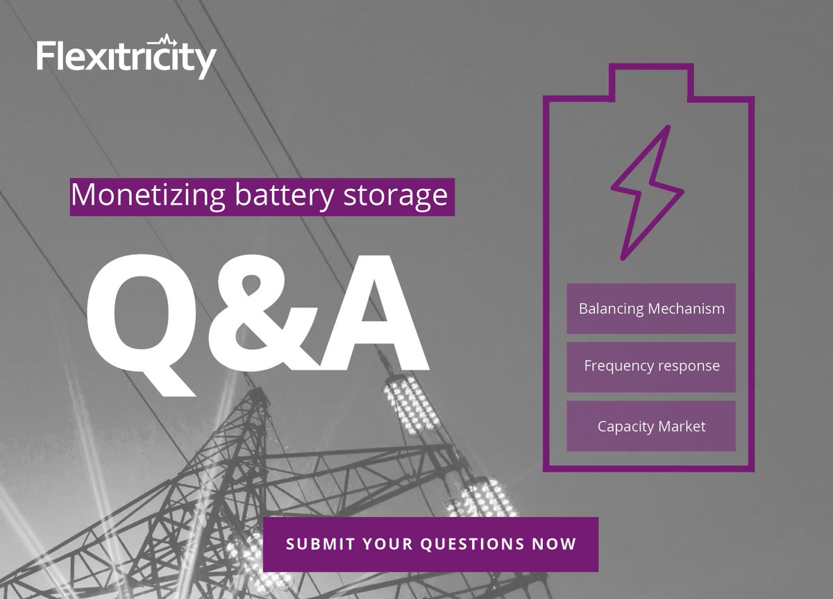 Don't forget to submit your questions for our battery storage Q&amp;A next week
flexitricity.typeform.com/to/CtuAqR

#batterystorage #energystorage #demandresponse #energymanagement