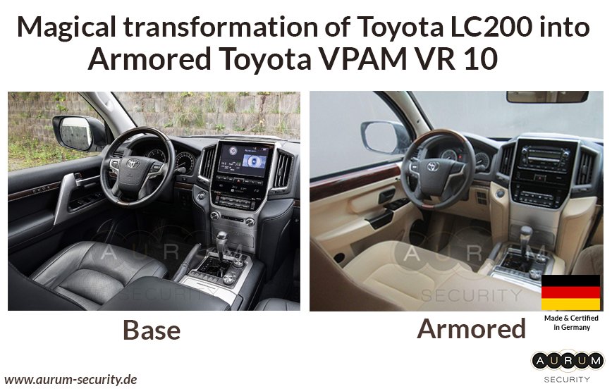 AurumSecurity's tweet photo. Look at that beauty! This is how we transform the base model of Toyota LC 200 into armored Toyota #VPAM #VR 10. Our armored vehicle features the highest #ballistic &amp; #blast protection while retaining the same look &amp; comfort. https://t.co/XaHw43SJmd
#ArmoredToyota #AurumSecurity https://t.co/7NhdLStAkx