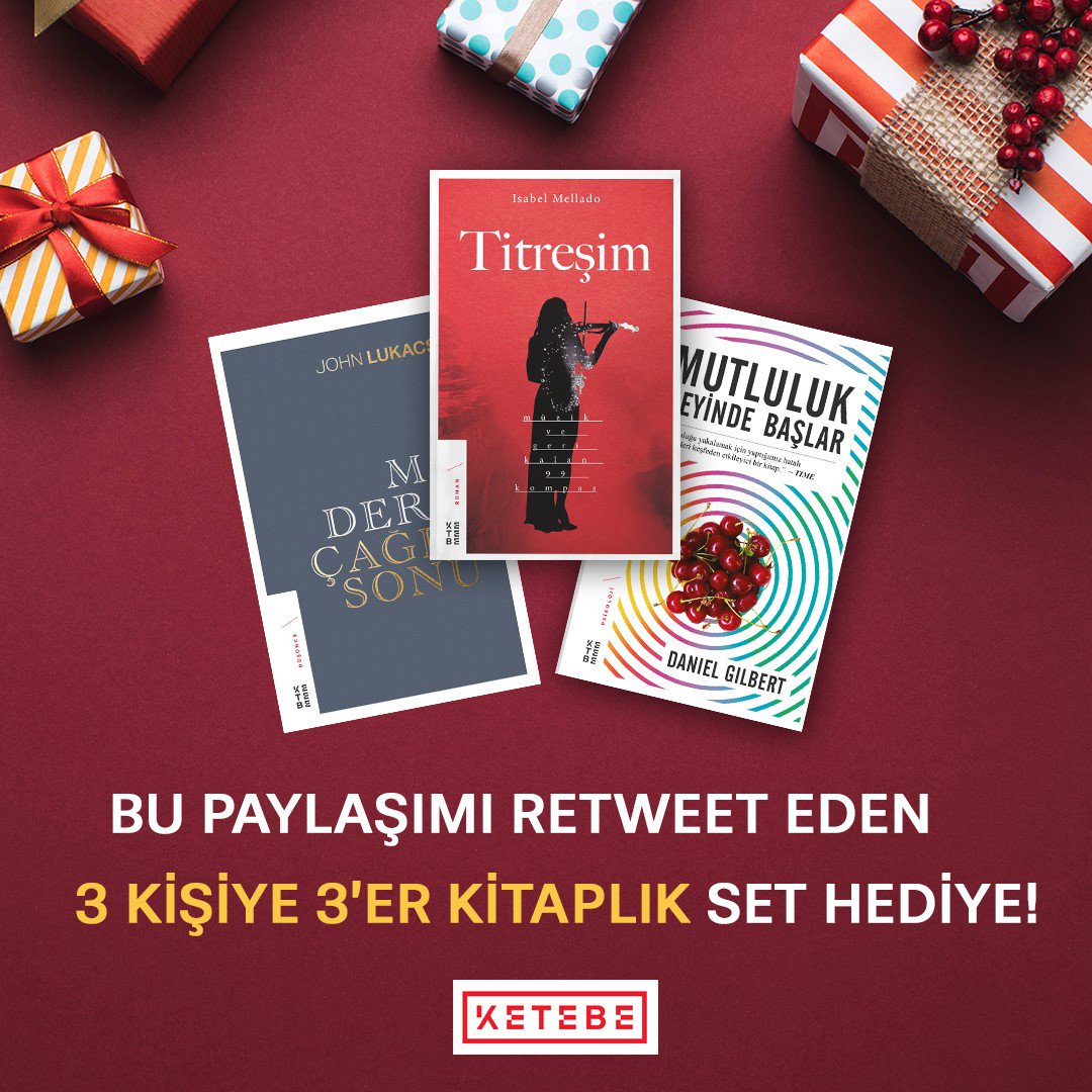 ketebe's tweet photo. 7 Eylül Cuma gününe kadar paylaşımımızı retweet eden okurlarımız arasından 3 kişiye çekilişle Daniel Gilbert'ın Mutluluk Beyinde Başlar, Isabel Mellado'nun yazdığı Titreşim ve John Lukacs'tan Modern Çağın Sonu adlı kitaplarımızdan oluşan bir set hediye ediyoruz. https://t.co/45Xpr9AUit