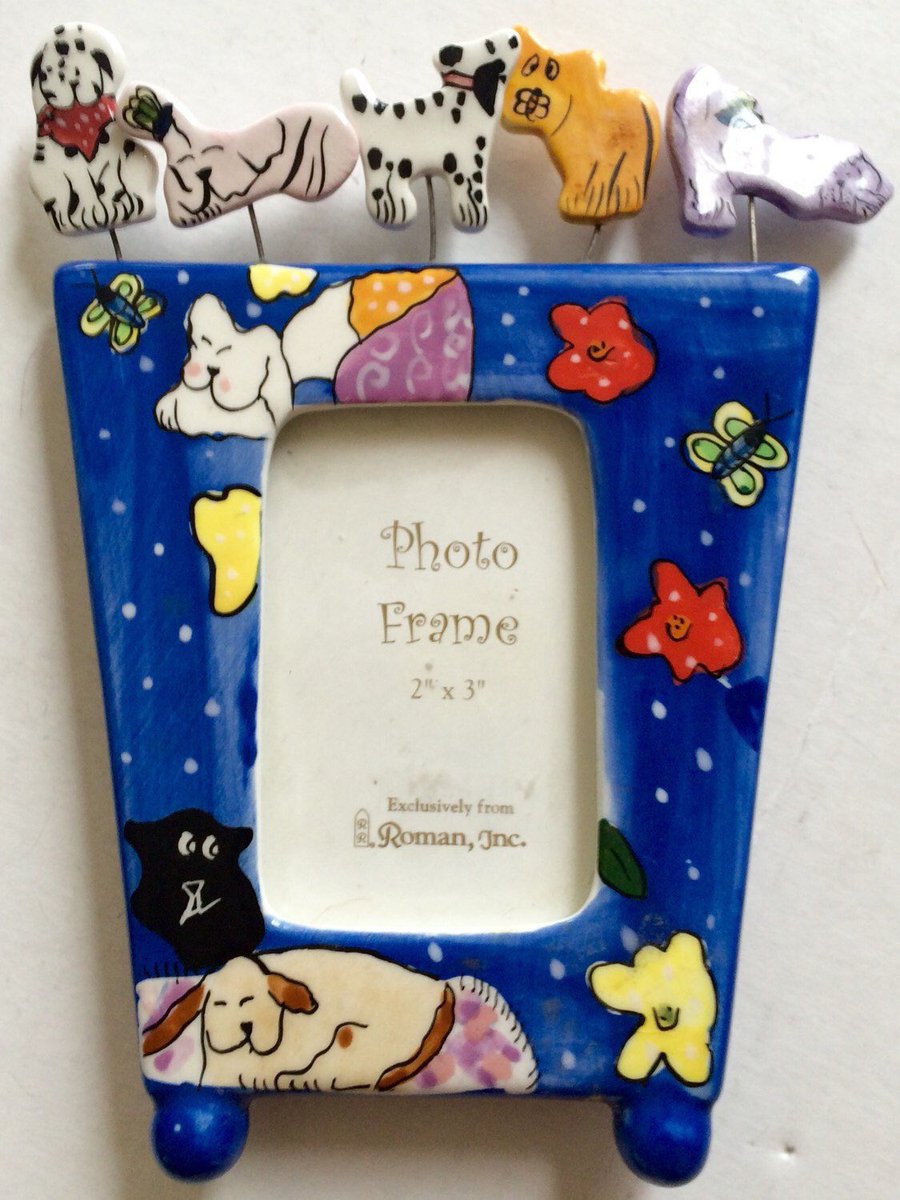 Vintage Picture Frame NOS Dog Painted Glass Frame w/dogs scampering across the top  #GiosGems
#photoframe
 #gift #simplyvintage #petframe etsy.me/2CcjE8r