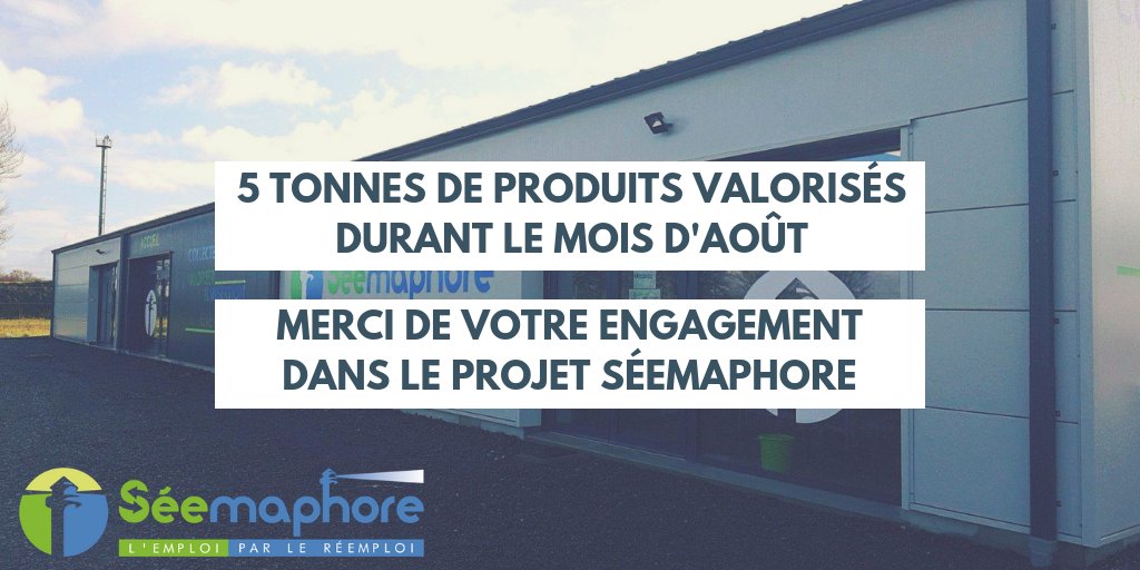 Même pendant les vacances, l'action de Séemaphore pour limiter l'enfouissement et valoriser les objets à continué ! Résultat en Août, grâce aux équipes de Séemaphore et à vous, c'est 5 tonnes de produits qui ont pu être valorisés ! Merci à tous 👏😉