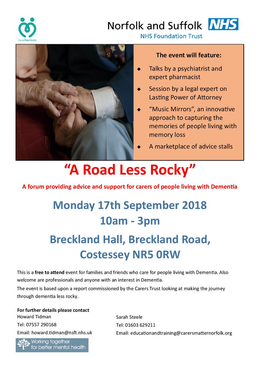 Just two weeks before <a href="/CarersMatterNfk/">Carers Matter Norfolk</a> event for families and friends caring for someone with dementia. Useful and informative sessions and a chance to learn more about available support and to make the journey through dementia less rocky