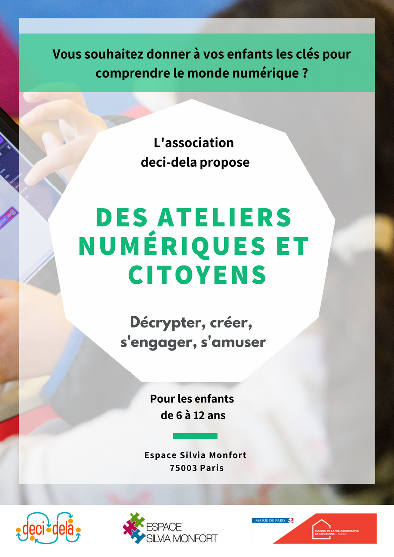 deci__dela's tweet photo. Nos ateliers #numériques et #citoyens commencent dans moins de 10 jours !
➡️Pour qui ? Les enfants ayant entre 6 et 12 ans 
➡️ Où ? Paris 3ème 
➡️Quand ? Le mercredi (14h-15h30) ou le samedi (10h-11h30)
➡️Comment s'inscrire ? https://t.co/KP50IafXeh https://t.co/pZ9QeAkdjw