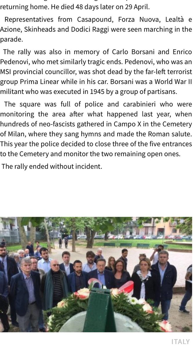 посеред червня в мілані взяв у крамниці песто, помідори, сік помаранча й теплу хлібину; пішов у садочок поруч і присів на лаву полуднювати. на півбанці песто спинивсь і вирішив довідатися, що це за місцина, — виявилося, названа вона на честь неофашиста, якого тут ліваки порізали