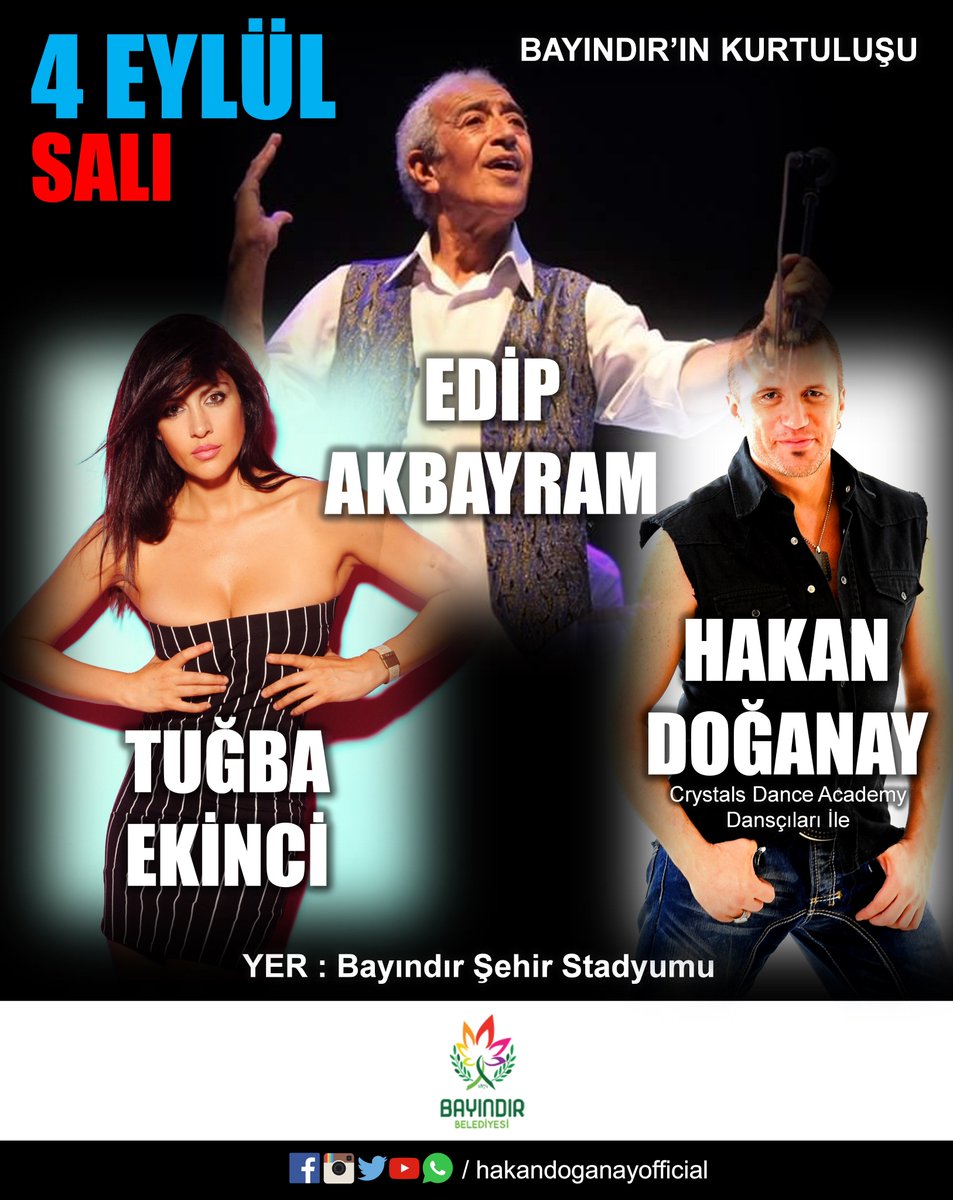 Bayındır'ın 96.Kurtuluş Yılı Kutlamaları..Yarın akşam Bayındır Stadyumu'ndayız. Beklerim. #hakandoganayofficial #hakandoganay #hakandoğanay #edipakbayram #tuğbaekinci #bayındır