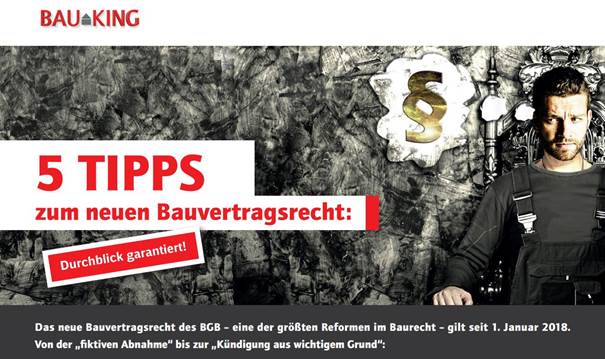 Der Gesetzgeber will damit den Verbraucherschutz stärken, beispielweise durch ein neues Widerrufsrecht bei privaten Bauvorhaben. Die neue Service-Seite wissen.bauking.de/infografik-bau… der BAUKING AG zeigt, worauf Handwerker achten sollten. Infos unter: bauking.de/publish/viewfu…