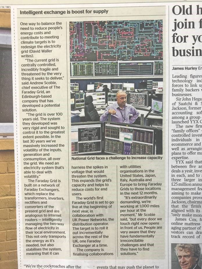 TheFaradayGrid's tweet image. The #FaradayGrid "not only transports the energy as it's needed but also stabilises the system, meaning that it can harness the spikes in voltage that would threaten the system." Today's @thetimes on Faraday's vital solution to the challenges faced by the #ElectricitySystem.