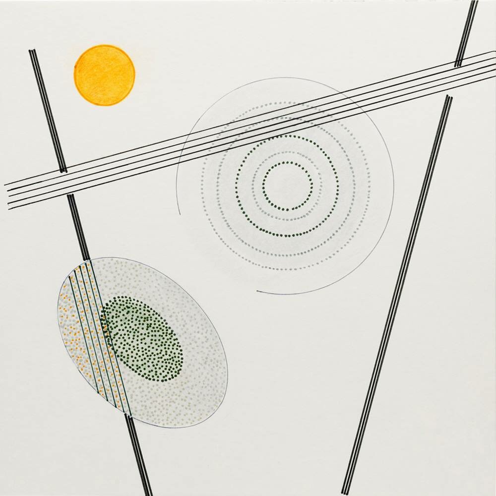 Engadin has sunny Winter; snow, some trees but everywhere, masts for electricity or for skilifts.
_____________________________
Engadine 
30 x 30cm
01/2018
© moholinushk #moholinushk #art #artist #abstract #drawing #pencildrawing #color #shapes #circle #geometry