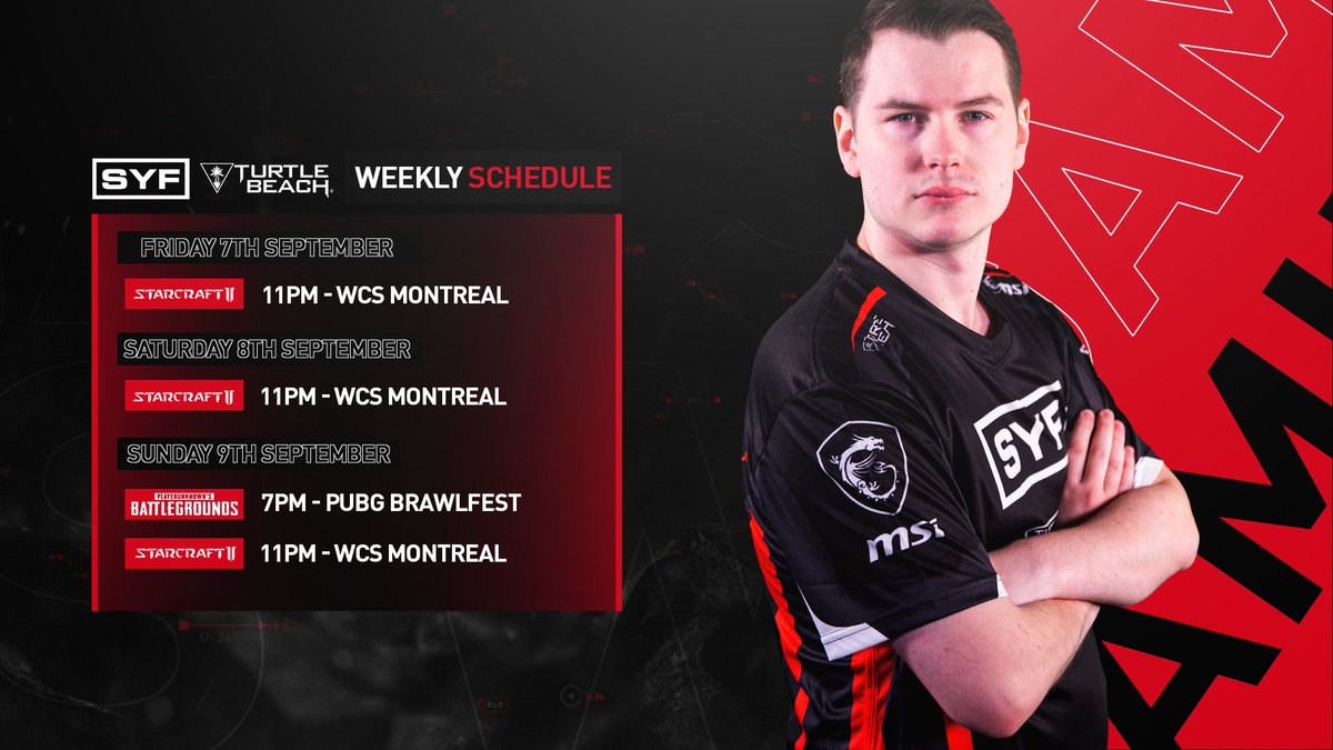 SYFGAMING's tweet photo. Who loves an action packed weekend full of eSports?

Mark your calenders for all #CSGO #PUBG #SC2 and #BATTLEFIELDV action.

@TurtleBeach #WeAreElite https://t.co/ZhQ1RVqq4b