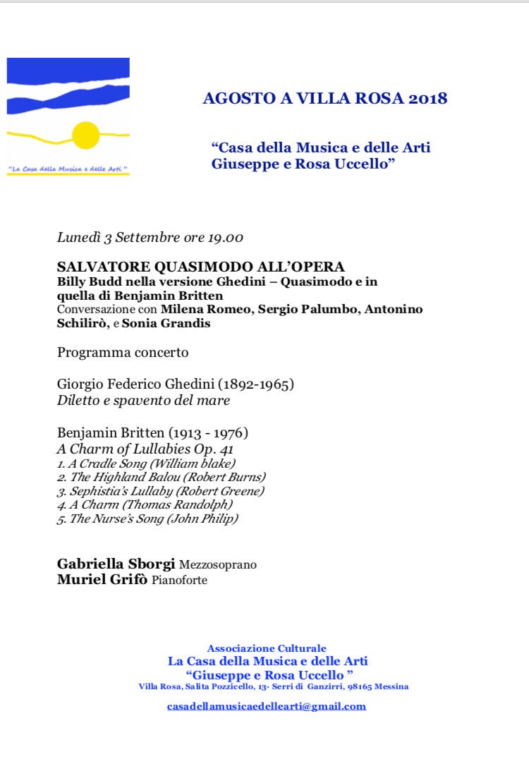 SborgiGabriella's tweet photo. Tonight! For #Britten #Ghedini #BillyBudd #gabriellasborgirecital https://t.co/imIqLnXfbZ
