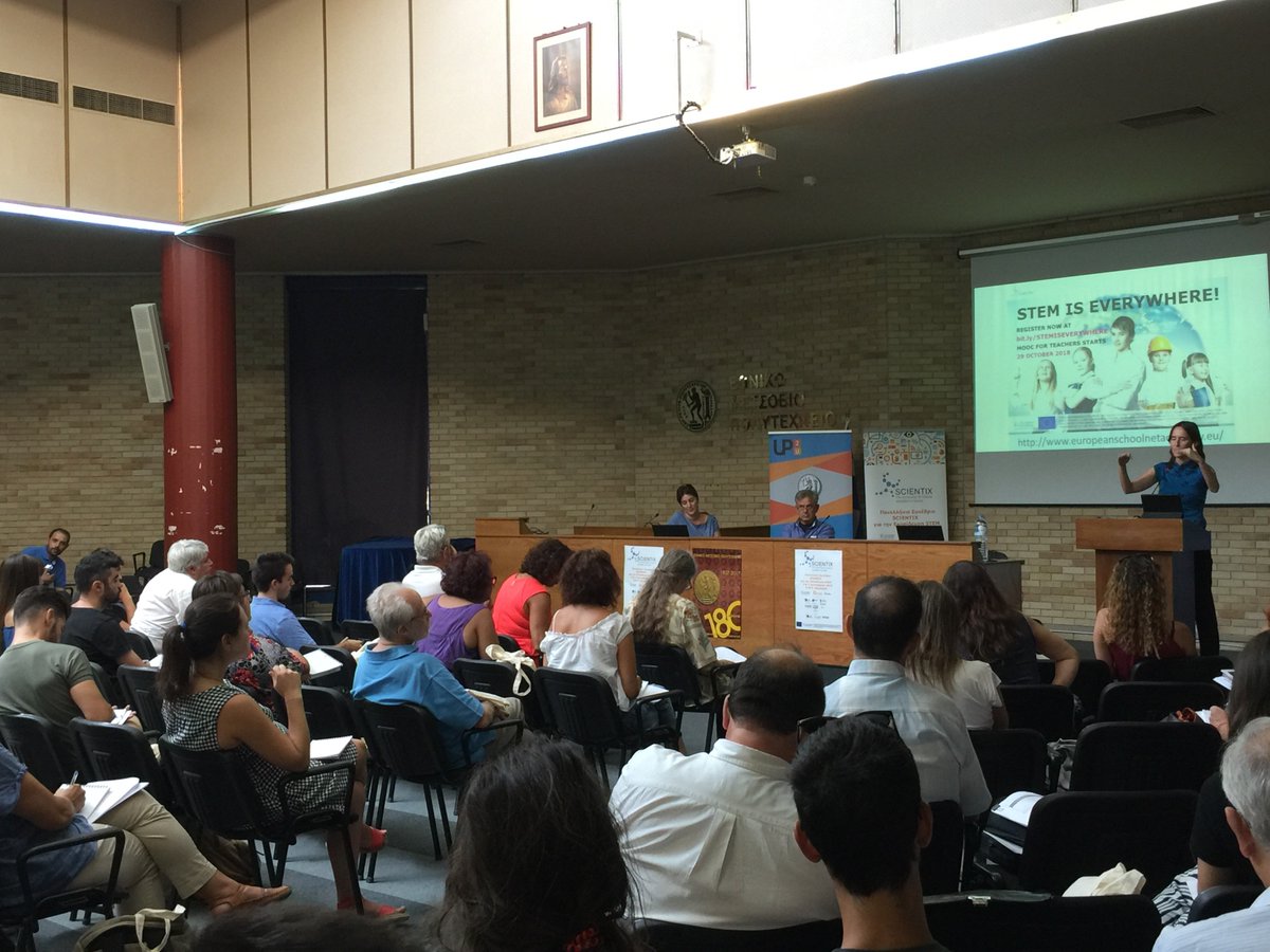 scientix_eu's tweet photo. Collaboration in #STEM education & the fear of losing oneself - inspiring talk by @aguedagras at the #Scientix Conference in Greece #eellak @gfoss_en https://t.co/m8yDr86DJa
