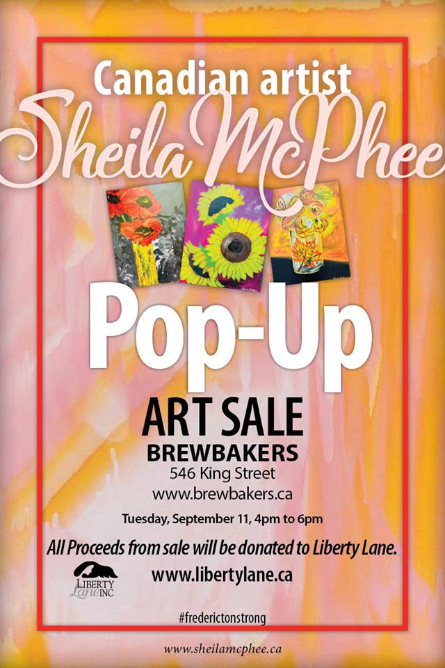 Liberty Lane (@libertylanessh) on Twitter photo Pop-up Art Sale by Sheila McPhee, benefitting Liberty Lane.
Stop by <a href="/BrewbakersNB/">Brewbakers</a> on Tuesday, September 11, between 4-6pm to purchase one of <a href="/sheilamcphee/">Sheila McPhee</a>'s paintings. Pop-up Art Sale by Sheila McPhee, benefitting Liberty Lane.
Stop by <a href="/BrewbakersNB/">Brewbakers</a> on Tuesday, September 11, between 4-6pm to purchase one of <a href="/sheilamcphee/">Sheila McPhee</a>'s paintings.