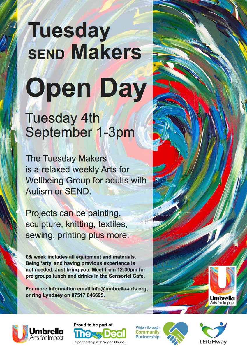 Join us tomorrow 1-3pm at Sensoriel, Ince for the return of our Tuesday Makers Art Group for adults with special needs.