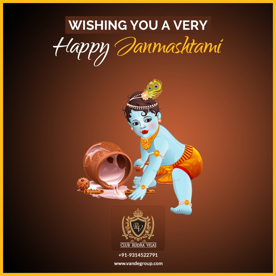 VandeGroup's tweet photo. Let there be love, light, happiness and laughter in your life with Krishna's blessings.
Club Rudra Vilas wishes you a very Happy Janmashtami!!!!

#Janmashtami #HappyJanmashtami #Janmashtami2018 #Rudravilas #Clubrudravilas #Vandegroup #Vandegroupjaipur #Hotel #Luxury https://t.co/shGJsJzAoS