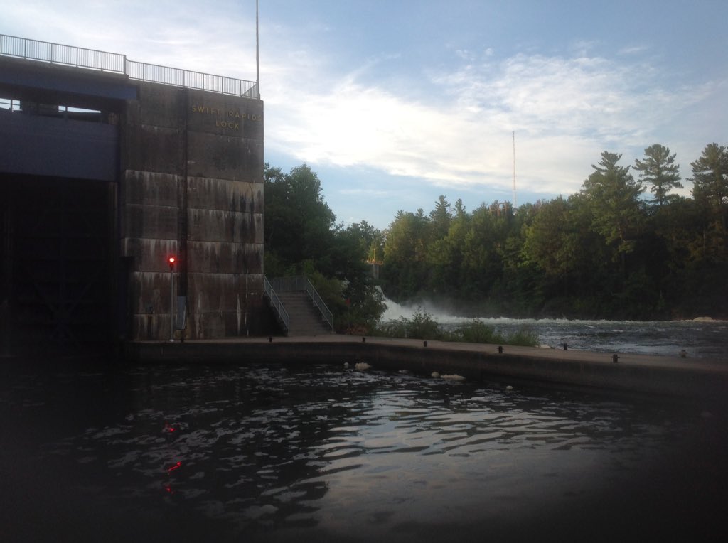 Muskokapetrotec's tweet photo. Another great day was spent @lock43 #swiftrapids on the @TrentSevernNHS . The night time was a little bumpy for any rest, the hydro dam open the most I've seen it in 7 years this time of year!!  Now we know why no else was here !! https://t.co/EynoZCNZGu