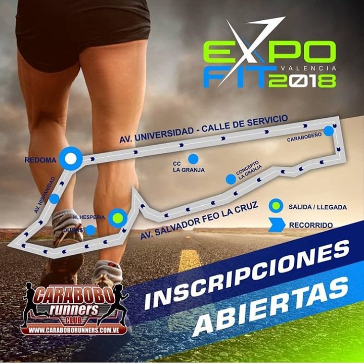 Vive la Expo Fit 7k

Domingo 09 de Sept.

7am.

Inscríbete en la 2da Edición de la Carrera Expo Fit 7k

Taquillas del Hotel Hesperia
De Lunes a Sábado 
11am a 5pm

Costo de la Inscripción 
150  Bs. S
(15.000.000 Bs. F)
** NO INCLUYE FRANELA **