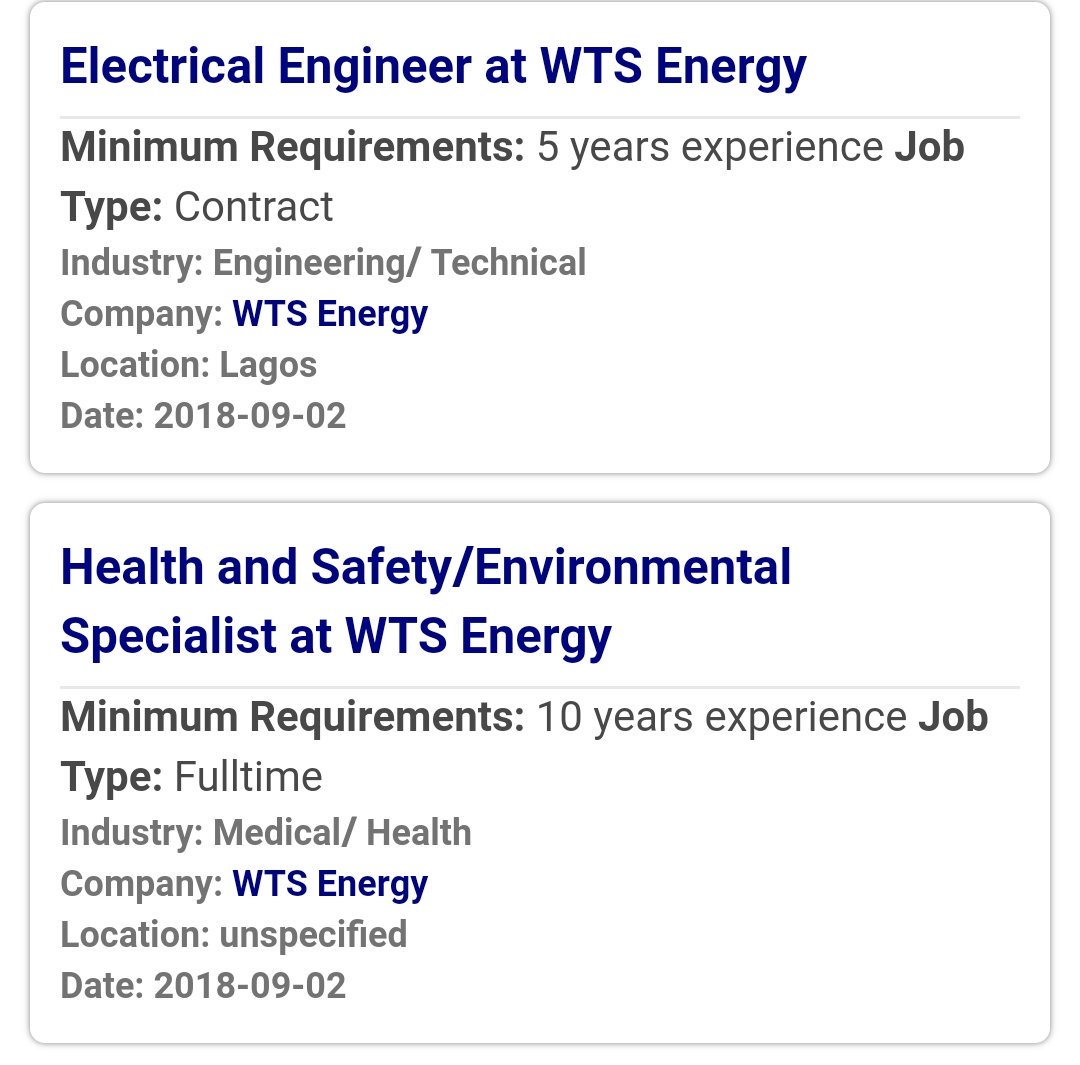 lorveet's tweet photo. #vacancy 
Electrical Engineer at WTS Energy

Health and Safety/Environmental Specialist at WTS Energy

Get your daily job alerts via https://t.co/OnXNdgcQtr https://t.co/qr91XPen1k