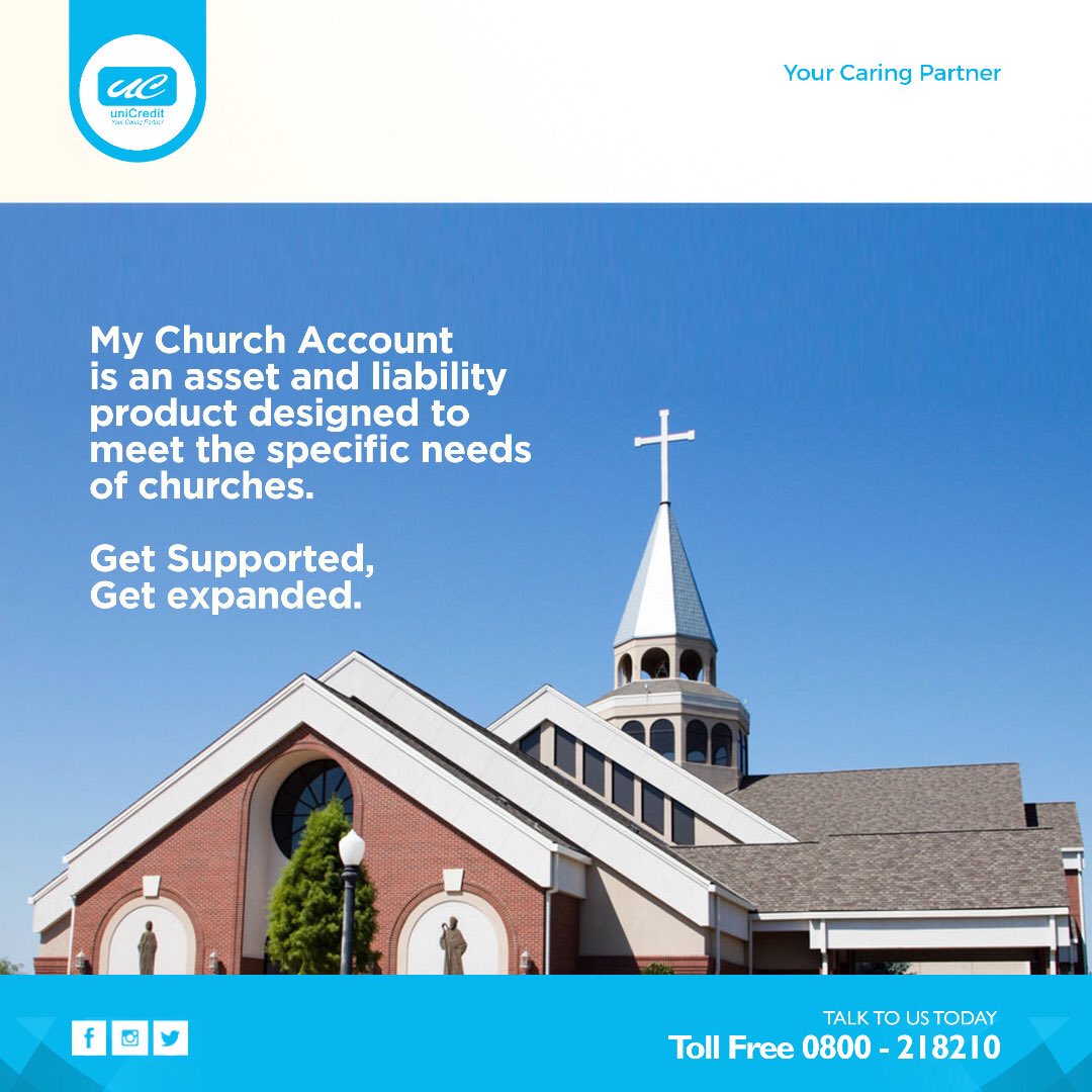 uniCreditGhana's tweet photo. My Church Account is an asset and liability product designed to meet the specific needs of churches.

Get Supported, Get expanded. https://t.co/0WAfL2sIJC