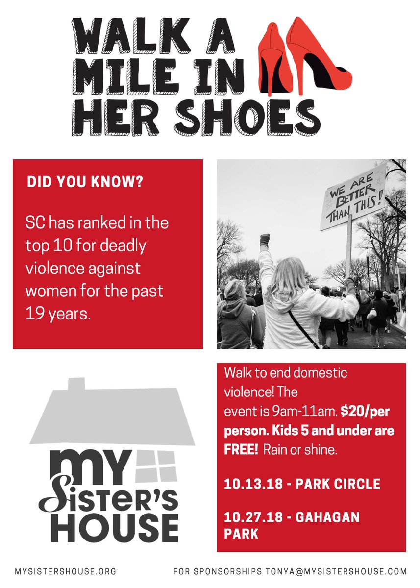 HolyCitySinner's tweet photo. On 10/13, @MSH_Charleston hosts their annual Walk A Mile In Her Shoes event, where they encourage men to walk a mile in women’s shoes in order to raise awareness for domestic violence: https://t.co/jcnFggXZxP https://t.co/hktzYFBzck
