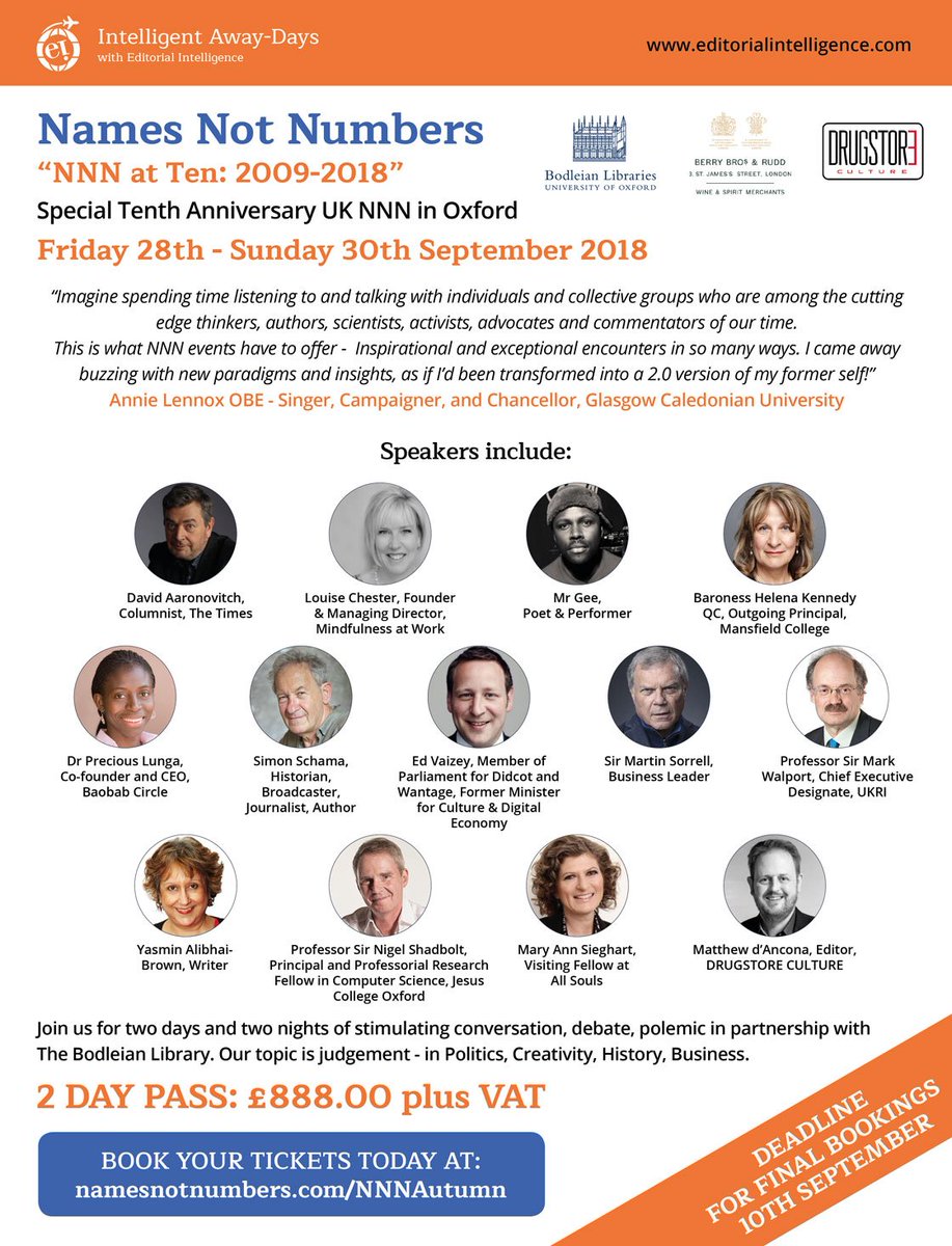 Last tickets for #NNN18 in Oxford, 28-30th September. 
namesnotnumbers.com/NNNAutumn/