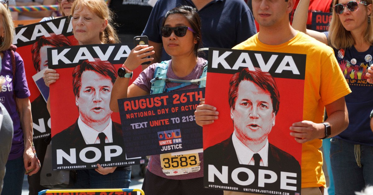 MotherJones's tweet photo. Brett Kavanaugh is the least popular Supreme Court nominee since Robert Bork https://t.co/6vIK2TwDac https://t.co/n6SuPdrctW