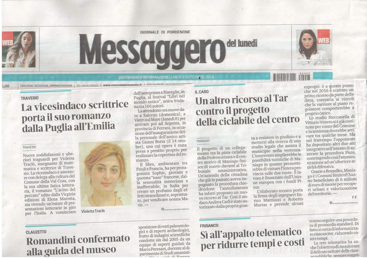 virginiaedizion's tweet photo. Messaggero Veneto di oggi 03 09 2018
#perchègliautoridivirginiaedizionisonoimigliori #leggere #vino #acino #peccato #libri #librerie #romanzi #bisceglie #librinelborgoantico https://t.co/3LbP2jCFmc