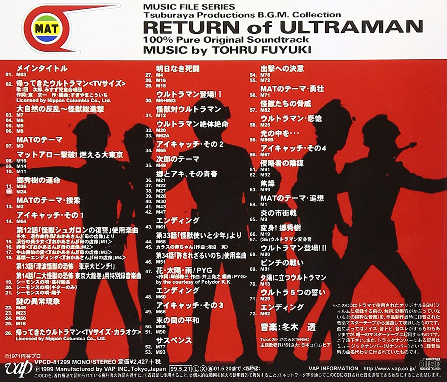 高島幹雄 21 1999年に作ったcd 帰ってきたウルトラマン ミュージックファイル に発売元から借りて 花 太陽 雨 も収録 アルバム Pyg と映像を聴き比べたら違う 99年当時出てたpygのベストの同曲と映像を聴き比べると一致した で シングルの方を