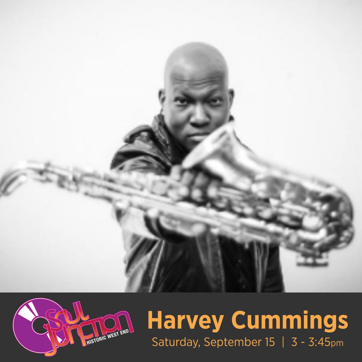 SoulJunctionCLT's tweet photo. Hitting the #souljunctionclt stage Saturday, Sept. 15th 

@HarveyCummings 
Sat. Sept. 15th @ 3pm 

Visit https://t.co/rYa6CLH45A for more info! #free #musicfestival #westside #clt #cltarts #cltmusic #jazz #funk #hiphop #randb #soul https://t.co/SkBHEuxgnT