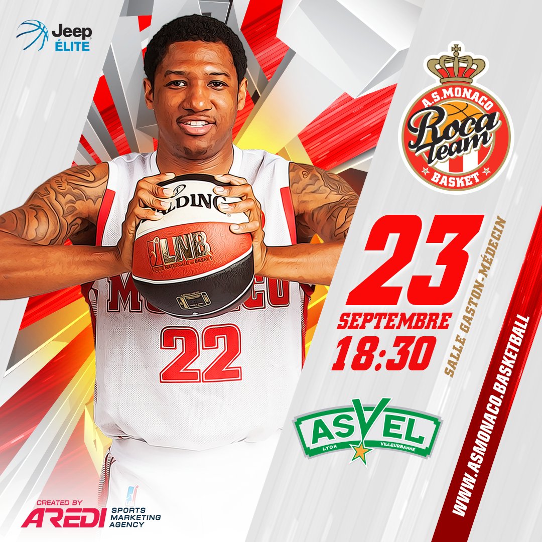 ASMonaco_Basket's tweet photo. Pour une première journée de @JeepElite, ça promet ! La #RocaTeam face à @ASVEL_Basket de coach Mitrovic, réservez votre dimanche 23 septembre à Gaston-Médecin. #Daghe 🇲🇨🔴⚪️🏀#ASMASVEL
👉https://t.co/zTZu3ajOzg https://t.co/L38Visyyh0