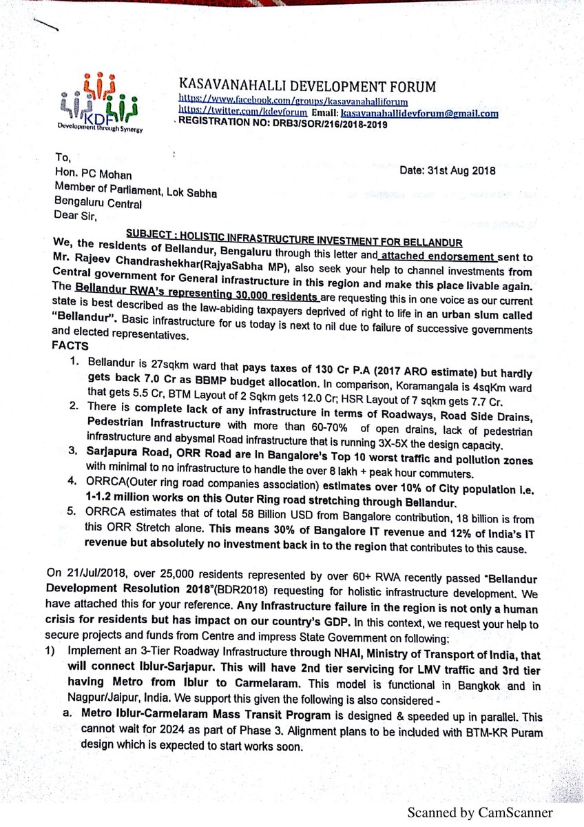 kdevforum's tweet photo. Mr.@PCMohanMP,Pls help #major #infrastructure #investment 4 #Bellandur,v r in #crisis.We sent u #endorsement of 30000 #Bellandur #residents fr 1)#3Tier #Roadway(#Nagpur model)+#Metro fr #IblurCarmelaram(Phase2,not 3) 2)Speed #SarjapurRoad wdn &amp; #61Kms #Roadways 3)#Suburban #train https://t.co/MZUlrNlFJa