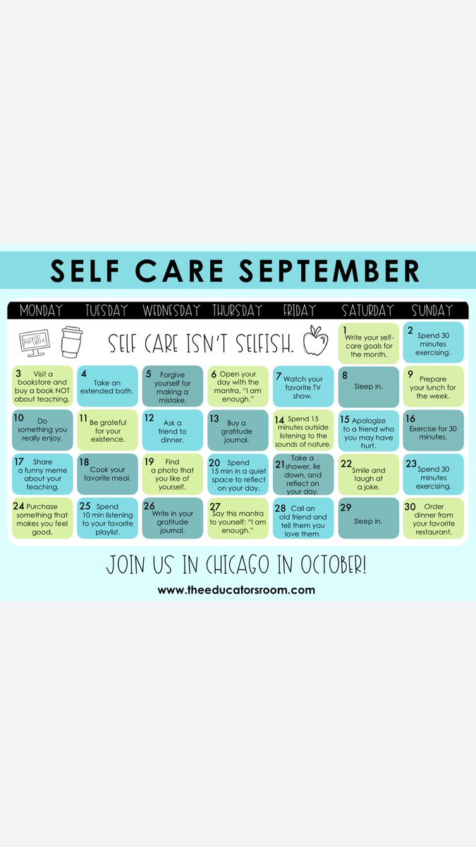 Jen_Dr's tweet photo. Self care is a vital part of all we do! Challenge yourself to make it apart of your daily routine!! #sel #tic #SelfCareSeptember https://t.co/CR9LJBjXWe
