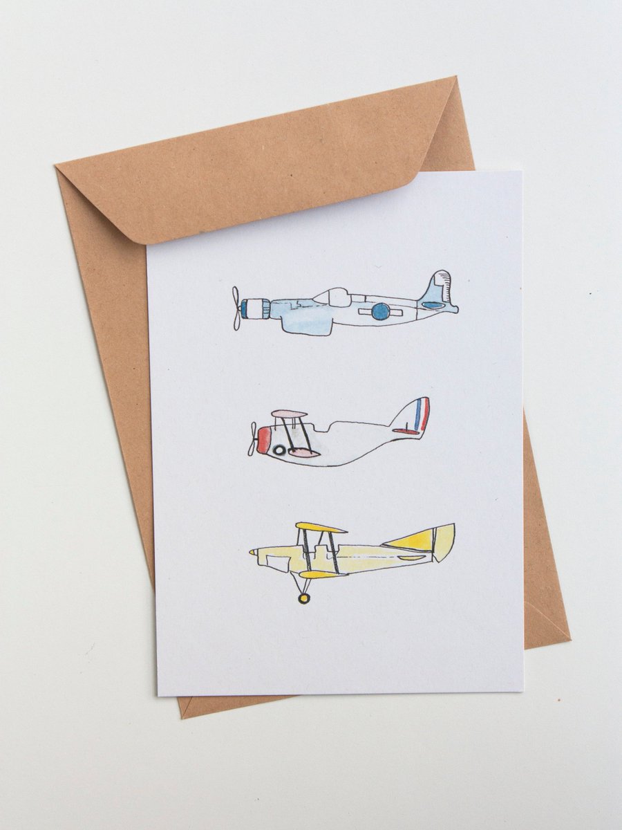designedbythe's tweet photo. Postcard with drawings of vintage airplanes! Nice to send or perhaps to decorate a boys room | https://t.co/jXzBWM50yv | #handgemaakt #inkt #tekening #blancokaart #vintage #airplane #card #postcard #drawing #ink #pen #decoration #boysroom #childrensroom #watercolour https://t.co/Jl4PiTlSrA