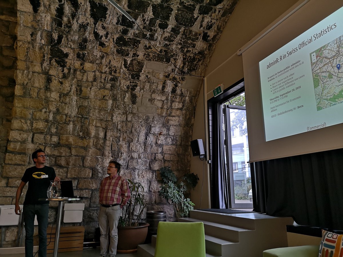 thlorusso's tweet photo. @christoph_sax introducing #adminR at tonight's @ZurichRUsers Meetup. Looking forward to the first meeting on sept. 20! #rstats https://t.co/ujb7h8LS5u