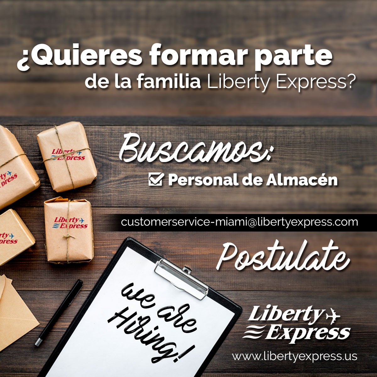 LibertyExpUSA's tweet photo. Si quieres formar parte de la familia #LibertyExpress esta es tu oportunidad estamos buscando personal de almacén si estas interesado envíanos tu curriculum al correo: customerservice-miami@libertyexpress.com

#EmpleosLiberty #Postulate #Courier #USA #Miami https://t.co/JTFqonqS9H