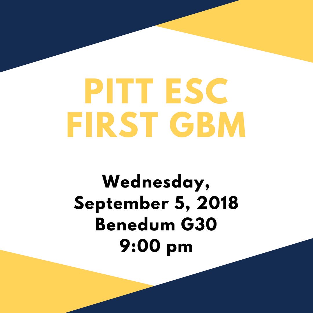 PittESC's tweet photo. We are BACK everybody! Come out to our first GBM on Wednesday to witness greatness! We will also have pizza but the GBM is gonna be so exciting you won't even care (but it'll still be TASTY so definitely come!!!) https://t.co/kh1E41d5Fm