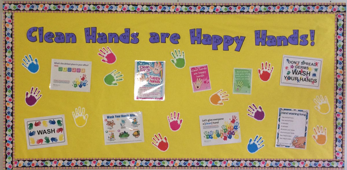 JennieLGraves's tweet photo. Just finished my September bulletin board!!! #cleanhandsarehappyhands @pecentral @eatmovegrowLA https://t.co/fhx3GmztSt