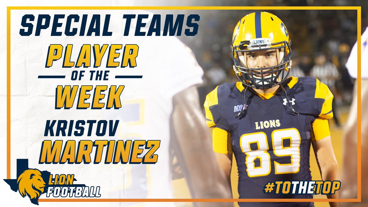 Lions_FB's tweet photo. Congrats to @KristovMtz17 for being named the #LSCfb Special Teams Player of the Week. #ToTheTop

https://t.co/IM49CJtrI7 https://t.co/Jx1pLLALga