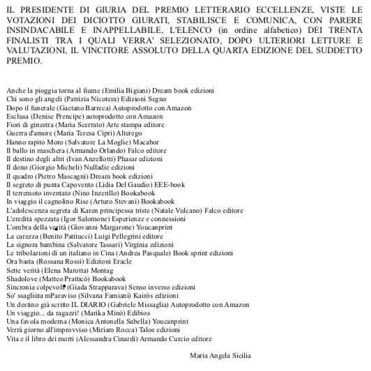 libriamoci's tweet photo. I trenta finalisti del Premio Letterario Eccellenze. Rimaniamo in attesa del vincitore 🏆
#premioeccellenze #booklovers #BookLoversDay #libri #libridaleggere #libriamoci https://t.co/qf1h5vzQMZ