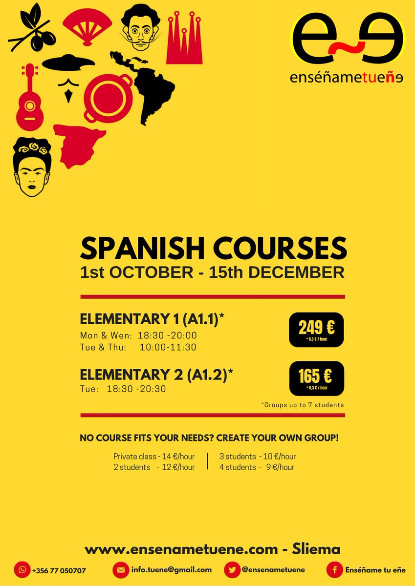 ensenametuene's tweet photo. Do you want to learn #Spanish while having fun? Join our group courses! 
#Malta #Sliema #Spain #España #LearnSpanish https://t.co/PH81Zg7rU4