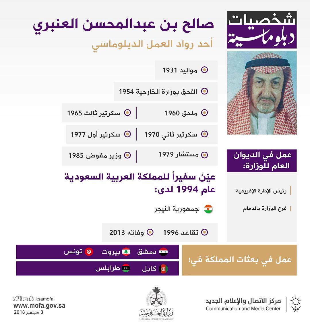 KSAMOFA's tweet photo. #انستغرام_الخارجية | من خلال #شخصيات_دبلوماسية تعرّف على #صالح_العنبري أحد رواد العمل الدبلوماسي 
https://t.co/phcoMfVWNl https://t.co/TNGWVyXc1s