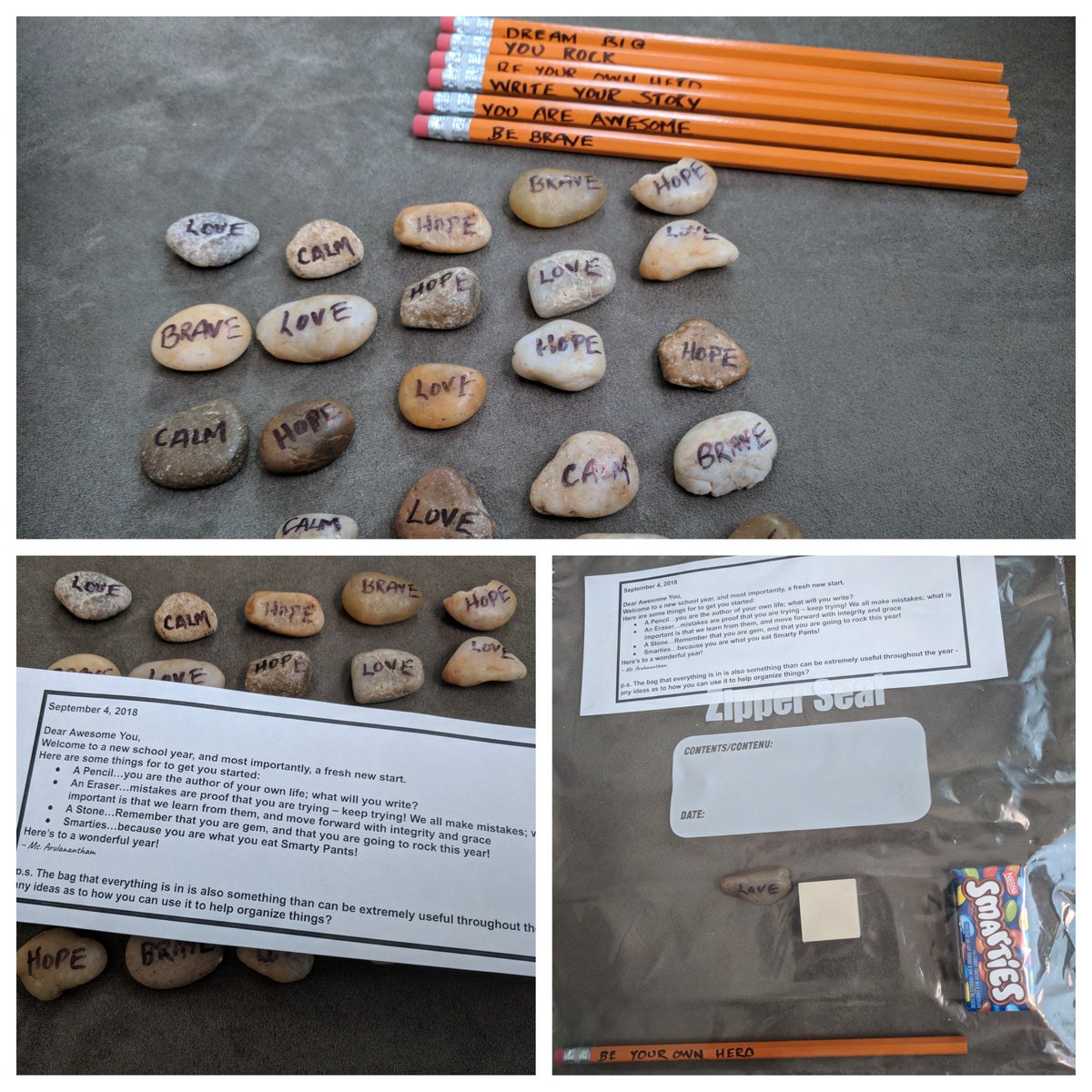 AbhiArul's tweet photo. Welcome Kits - done; Props for First Day Selfies - done. Year 13 of teaching, &amp; I'm still feeling nervously excited for the first day! Wishing all educators &amp; students a restful day today, &amp; a wonderful, smooth start to the new school year tomorrow. @TWPublicSchool @tdsb https://t.co/7FDxcvo0zq