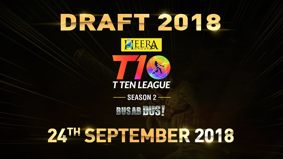 T10League's tweet image. Don't miss the opportunity to witness your favourite stars being drafted into the Heera #T10League teams. 😉

#BusAbDus #Draft2018