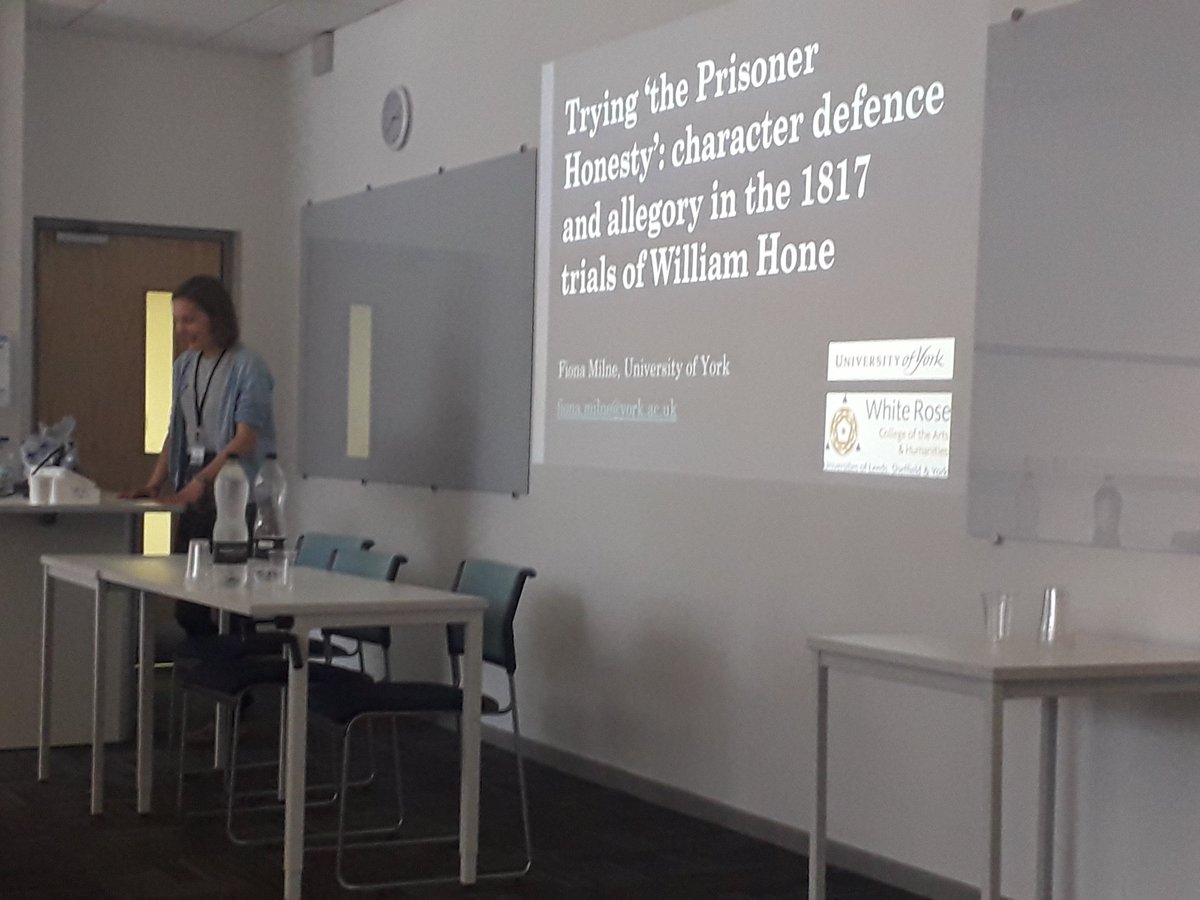 HannahMoss86's tweet photo. Next up is Fiona Milne speaking on the 1817 trials of William Hone @Character2018 https://t.co/9OFhnimqiR